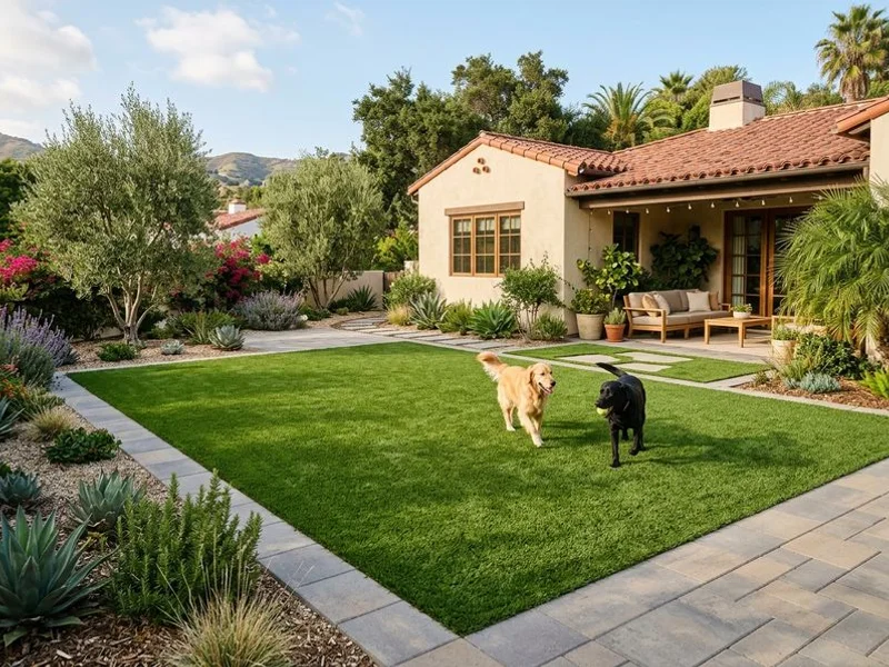Ridgeline Outdoor Living artificial turf lawn with paver border at a Glendale home