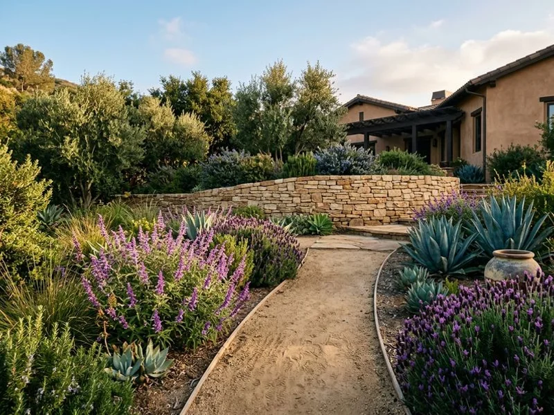 Mature drought-tolerant landscaping in La Cañada Flintridge with California native plants and fire-wise palette