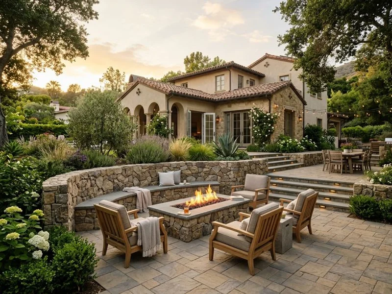 Ridgeline Outdoor Living multi-level Belgard paver patio with seat wall in Pasadena backyard