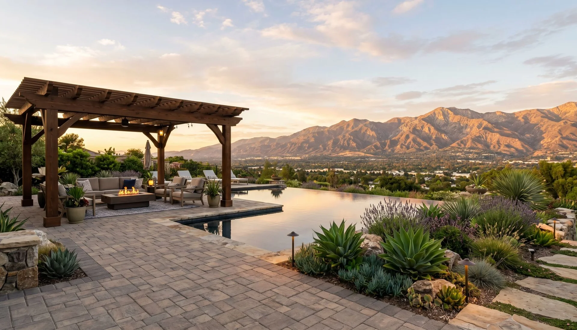 Landscaping in La Cañada Flintridge — drought-tolerant design, hillside hardscape, and engineered retaining walls by Ridgeline Outdoor Living